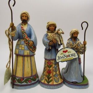 Jim Shore Blue Nativity 2007 Bringing Praise 3Pc Quality Resin Shepherd Set NWT
